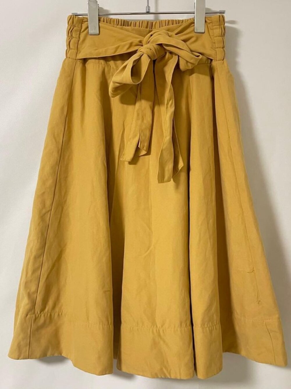 Flawer Waist Ribbon Flare Skirt Mustard L Spring/Summer/Autumn Knee-Length